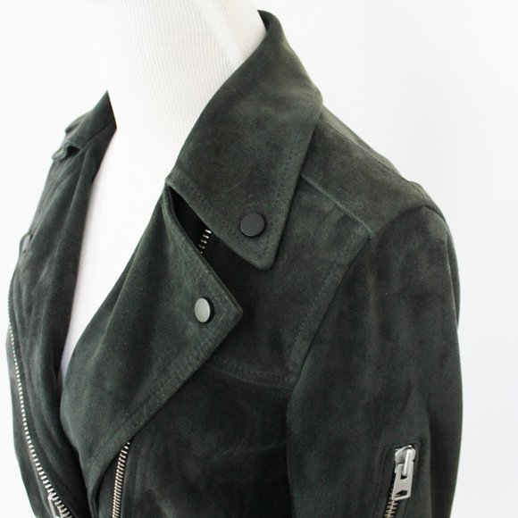 Allsaints Edwards Biker Goat Suede Leather Motorcycle Zipper Buckle Jacket, US 2 - Picture 9 of 15